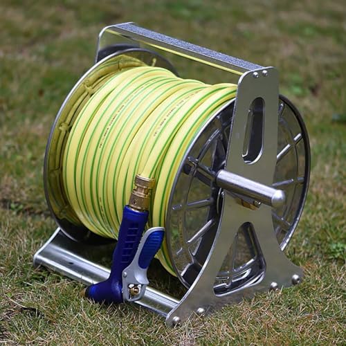 COUCHO Schlauchwagen, 60 m Universal-Gartenschlauchrollenhalter aus Edelstahl, tragbares Gartenschlauch-Lagerregal, Wasserrohr-LKW-Schlauchrolle für Rasen im Freien, ohne Schlauch