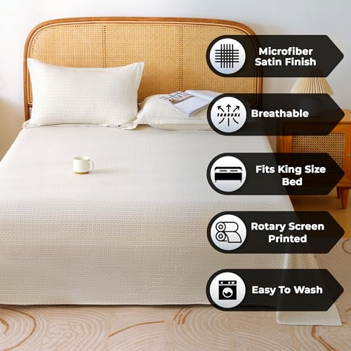 Image of Story@Home King Size Bedsheet | Air Cotton Flatsheet King Size with Two Pillow Covers| 240 TC | Super Soft Bed Sheet for King Size Bed | Floral Design (270 x 250 cm, Off White & Beige)