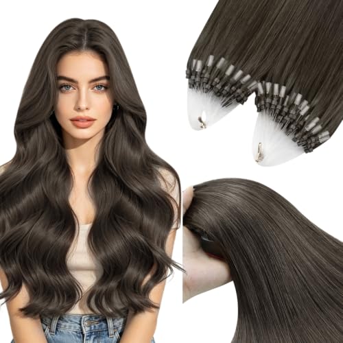 Image of YoungSee Micro Loop Hair Extensions Real Human Hair Mocha Brown Micro Ring Hair Extensions Human Hair Ash Brown Micro-Beads Hair Extension 22 Inch 50 Strands 57g for Weddings