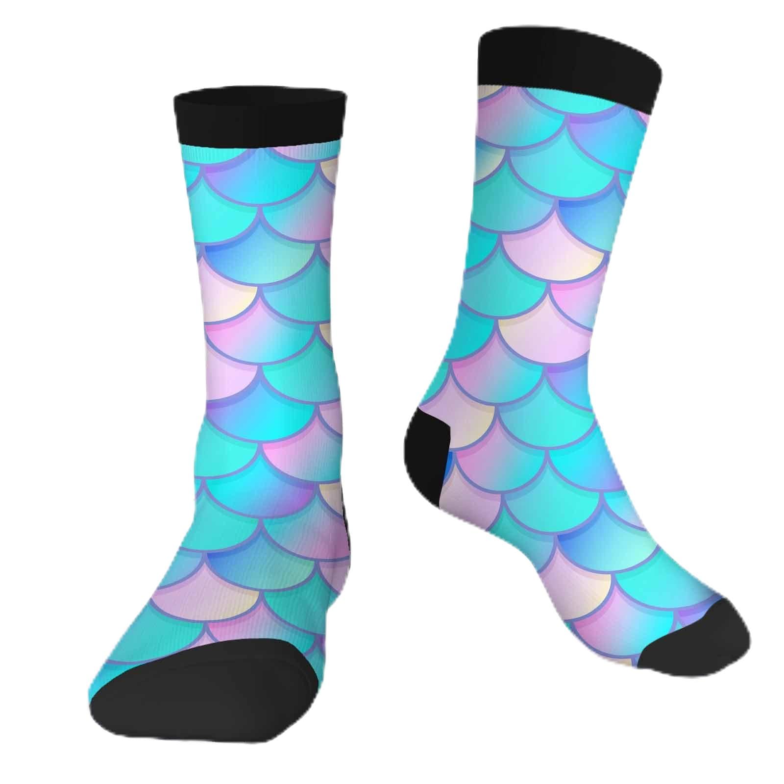 Mermaid Tale Funny Socks Novelty Casual Crew Socks Contrast Color Design for Women Men