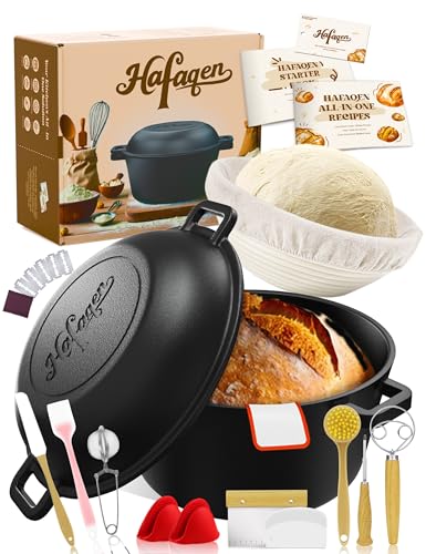 Cast Iron Dutch Ovens for Sourdough Bread Baking, 5 QT Pre-Seasoned Dutch Oven Pot with Lid, Bread Baking Supplies Set, Multi-Functional Braising Cast Iron pot for Baking, Sourdough Starter Kit