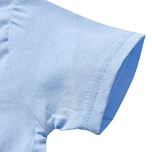 Image of Hopscotch Baby Boys Cotton and Spandex Half Sleeves Applique Bow Solid Romper in Blue Color