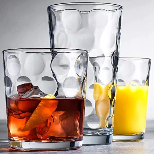 Le'raze Drinking Glasses Set Of 18 Clear Glass Cups - 6 Highball Glasses 17Oz, 6 Rocks Glasses 13Oz, 6 Dof Glasses 7Oz, Bubble Design Glassware Set For Water, Juice, Wine, Cocktails, & Beer Glasses. #TOP28