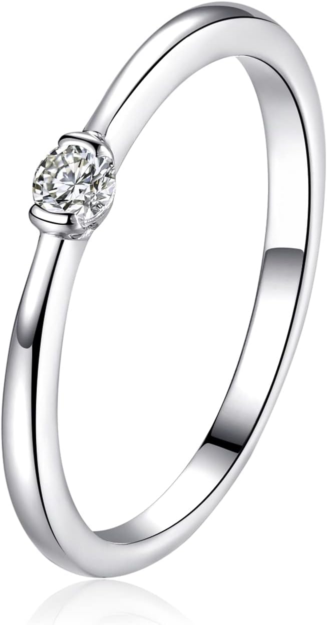 SILBERTALE Small Cz Couple Partner Rings 925 Sterling Silver Tiny Cubic Zirconia Solitaire Simple Thin Stacking Bands Promise Rings for Her Men Women