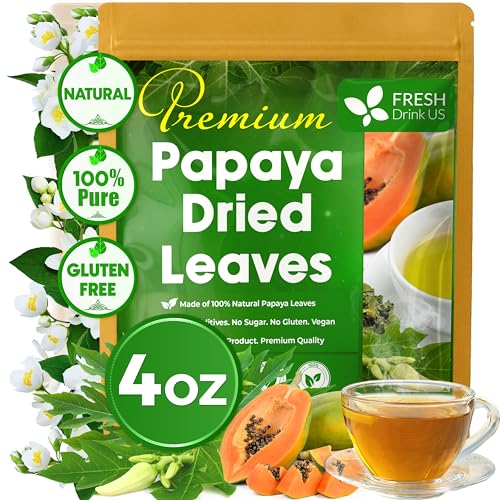 Image of FreshDrinkUS, Premium 4oz Papaya Leaves For Tea, 100% Natural & Pure from Papaya Leaves. Loose Leaf Herbal Tea. Made with Natural Material Tea Bags. No Sugar, No Caffeine, No Gluten, Vegan.