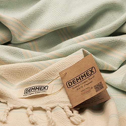 DEMMEX Certified 100% Organic Cotton & Organic Dye Prewashed XL Diamond Weave Turkish Cotton Towel Peshtemal Blanket for Bath,Beach,Pool,SPA,Gym, 71x36 Inches (Mint)