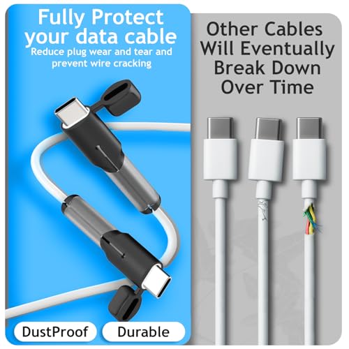 Image of Sounce Cable End Protector Compatible Only with iPhone Lightning Charger Cable Dustproof Waterproof Reinforced Protective Cover Cap for Charging Cord(Black)