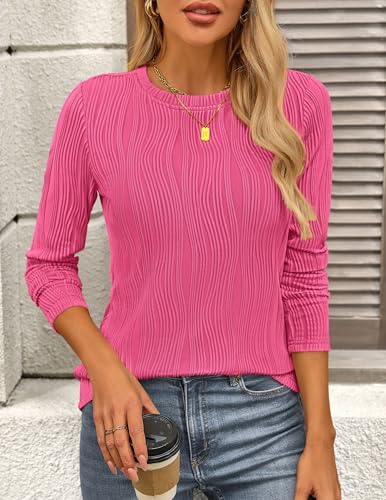 PRETTYGARDEN Long Sleeve Tops for Women 2025 Spring Fall Trendy Business Dressy Casual Shirts Crewneck Textured Blouse