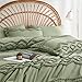 Sage Green Tufted Comforter Set Queen Size 7 Piece Bed in a Bag, Shabby Chic Boho Comforter and Sheet Set, Pom Pom Textured Bed Set, All Season Soft Microfiber Complete Bedding Set(Green,Queen)