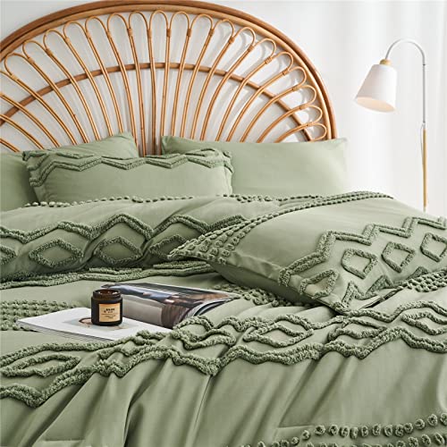 Parure de lit microfibre douce KAKIJUMN anti-pli lit 7 pièces sauge - 5