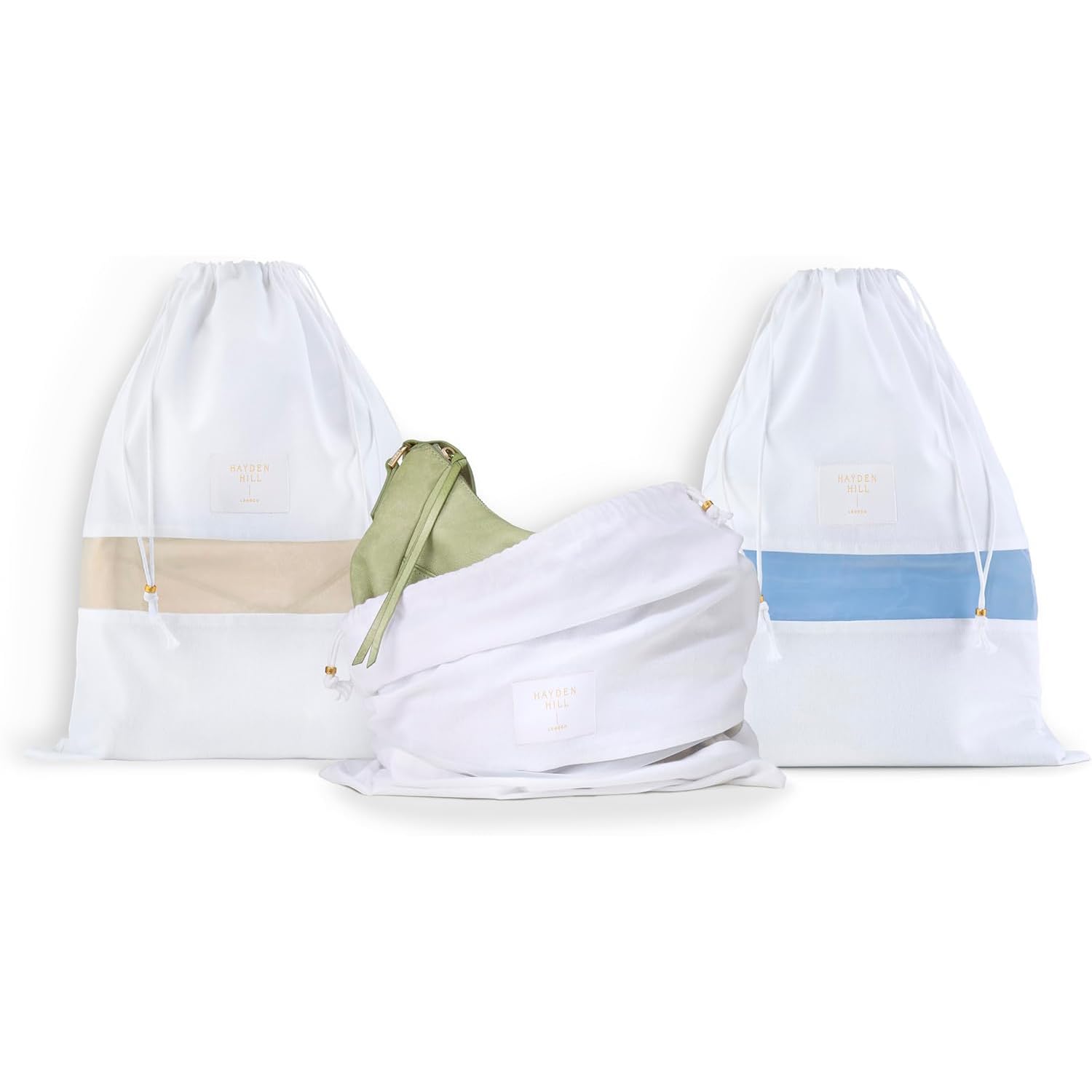 Hayden Hill White Luxury Organic Cotton Dust Bags For Handbags And Shoes - 3 Pack - Medium 20" - Handbag Storage, Shoe Bags For Travel, Drawstring Bags - Certified Carbon Neutral