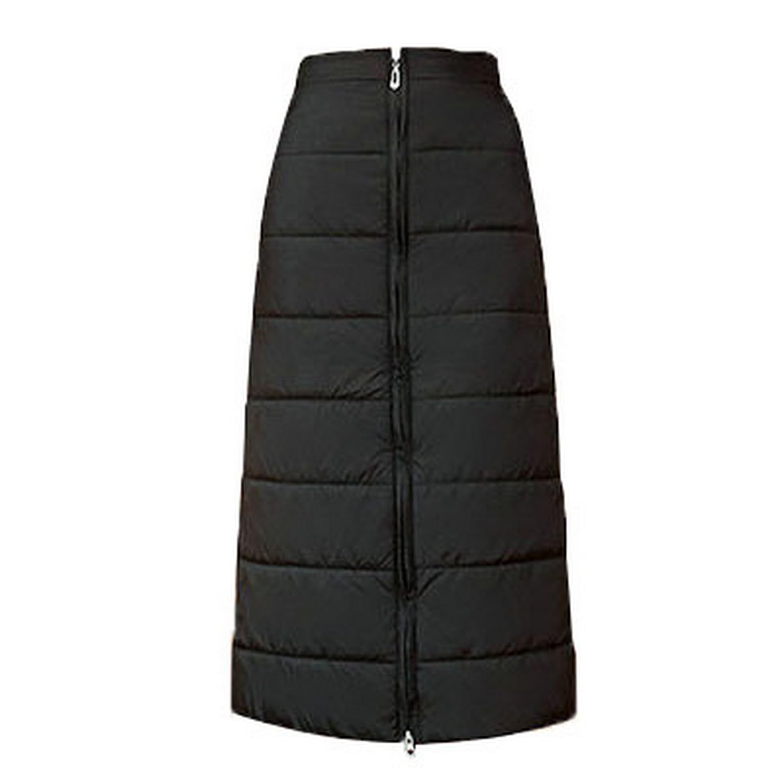 Womens Insulated Long Down Skirt High Waist Lightweight Zip Front Quilted Puffer Skirt with Pockets