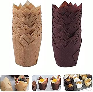 Tulip Cupcake Cases, 200Pcs Baking Cases Greaseproof Muffin Cup for Weddings, Birthdays, Nature and Brown, 2 Inches