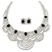 Produktbild Brautschmuck, Hochzeit, Abschlussball, klar/Jet Schwarz österreichischen Kristall Layered Halskette und Ohrstecker-Set in silber Ton  36 cm L/6 cm EXT