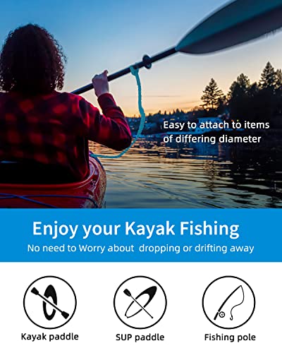 Image of OCEANBROAD Kayak Paddle Leash with D-Ring Stretchable Bungee Strap Lanyard Rope for SUP Kayaking Boating Canoeing Fishing Pole Rod 4-7 Feet Blue 2 Pack