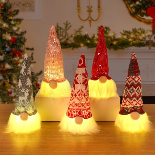 Mineup Weihnachtswichtel Figuren LED, 5 Stück Weihnachtsdeko mit...