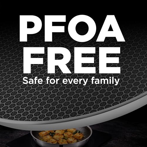Image of PNB Kitchenmate Triply Fry pan Non Stick with Glass Lid -24 cm| Honey Comb Frying pan with Lid | Frying pan nonstick | Nonstick Fry pan | Metal Spoon Friendly, Stay-Cool Handle | 5-Year Warranty