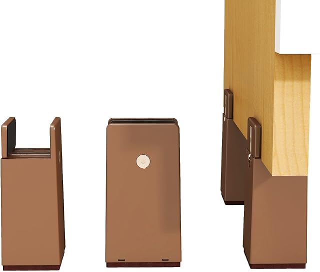 AIRUJIA Upgraded Adjustable Chair Risers with Screw Clamp, 4 Inch Lift Heavy Duty Bed Risers for Sofa Desk Table Cabinet, Fits Square Chair Leg Diameter from 1 to 1.5 Inch, (2 Pieces, Brown)