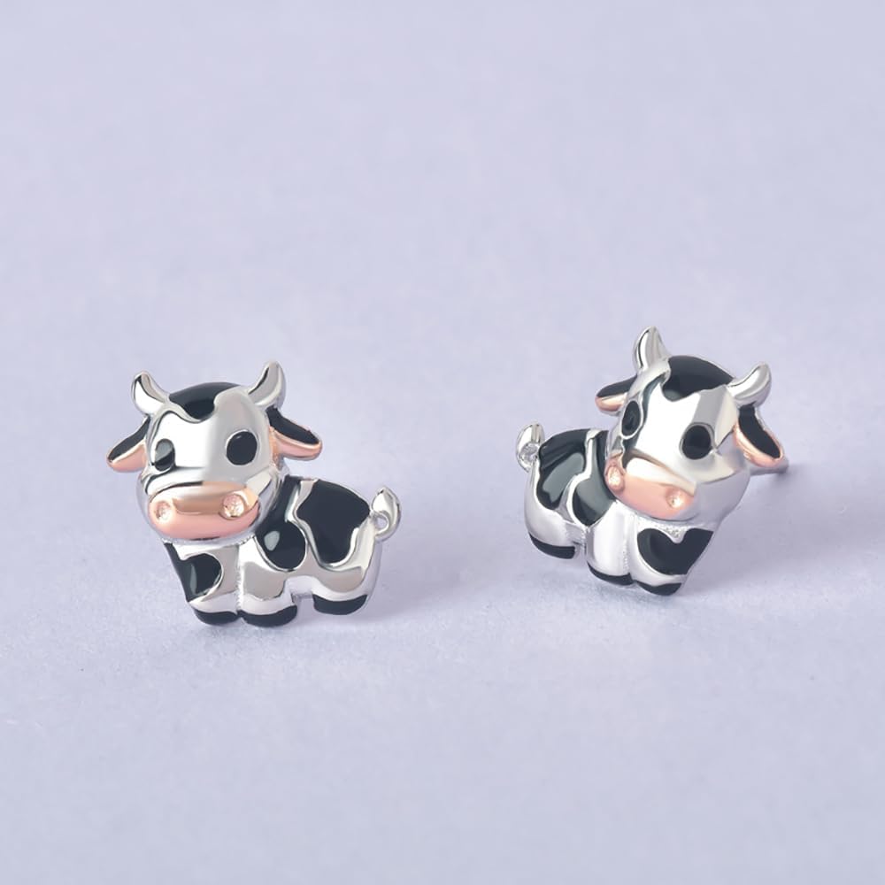 Cute Cow Cartilage Tiny Stud Earrings 925 Sterling Silver Cattle Animal Tragus Sleeper Hypoallergenic Small Studs Earring Fashion Birthday Jewelry Gifts for Women Daughter - Image 6