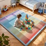 jxgzyy Kinder-Spielmatte 120×180 cm, 3 cm Dicker Memory-Schaum-Spielpen-Matte mit Rutschfestem Rücken, Superweicher Künstlicher Samt-Kinderteppich für den Boden, Bunte Kriechmatte in Regenbogenfarbe