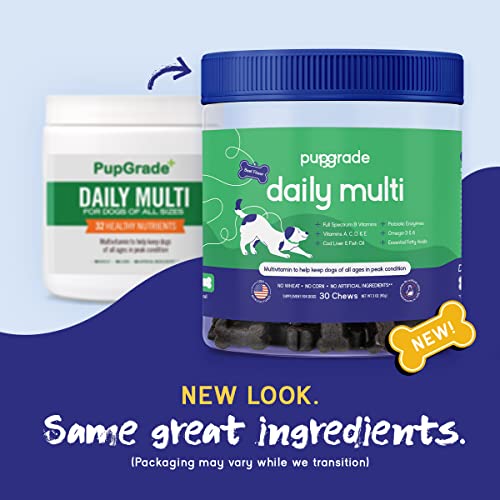 Pupgrade Daily Multivitamin For Dogs - All-In-One Supplement For Digestive, Immune, Skin And Coat Health - 32 Healthy Nutrients, Probiotic Enzymes, Omega Fish Oil, Vitamins A, C, D & E - 30 Soft Chews #TOP1