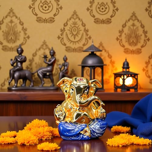Image of Gold Plated Appu Ganesha | Ganpati Murti Idol for Car Dashboard, Office Desk, Home Temple & Gifting |Blessings & Prosperity |Positivity Good Luck & Success | Height 2.7 Inch