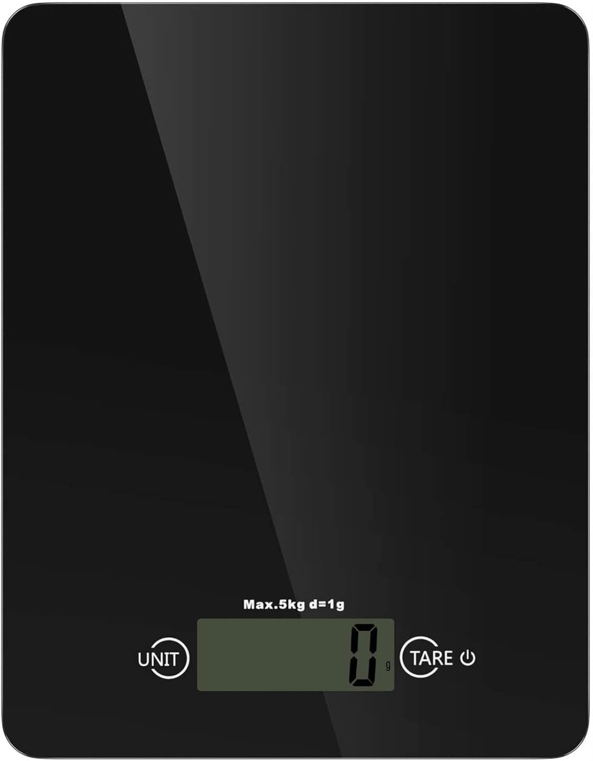 Digital Kitchen Scale, Tempered Glass Food 11lb 5kg High Precision Electronic Scale with LCD Display, 4 Units and Tare Function - Black