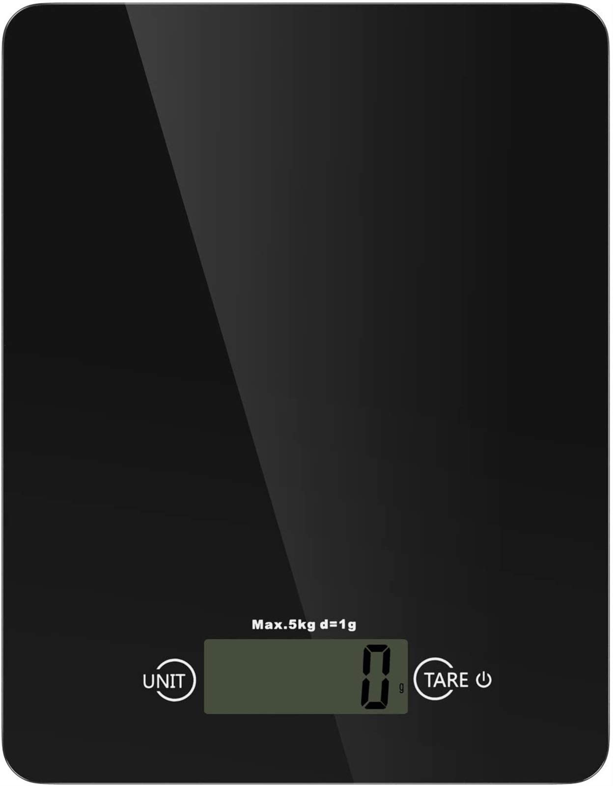 Báscula de Cocina Digital, báscula de Alimentos de Vidrio Templado, báscula de Cocina electrónica de Alta precisión de 11 LB 5 kg con Pantalla LCD, 4 Unidades y función de Tara - Negro