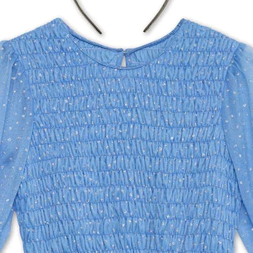 Speechless Girls' Sheer Long Sleeve Smocked Polka Dot Mesh Overlay Midi Dress with Headband3