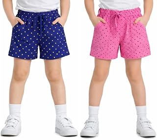 adibaba Kids Polka Dot Cotton Shorts for Boys and Girls – Elastic Waist Drawstring Casual Summer Shorts for Children, Soft... Price In India
