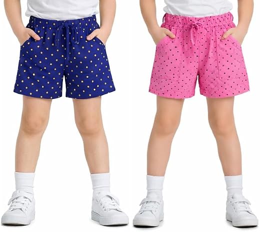 adibaba Kids Polka Dot Cotton Shorts for Boys and Girls – Elastic Waist Drawstring Casual Summer Shorts for Children, Soft...