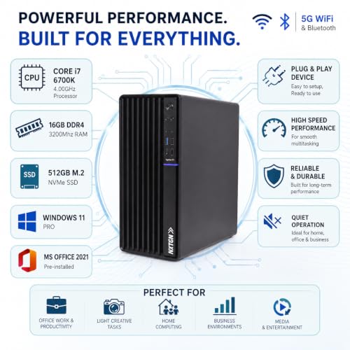 Image of NXTGN Top-Tier Business Desktop PC | Core i7-6700K 4.00GHz | 16GB DDR4 RAM | 512GB M.2 SSD | Win11 Pro & Office 21 | 5G WiFi & Bluetooth | USB Type-C | Premium Metal Tower | 3 Years On-Site Warranty