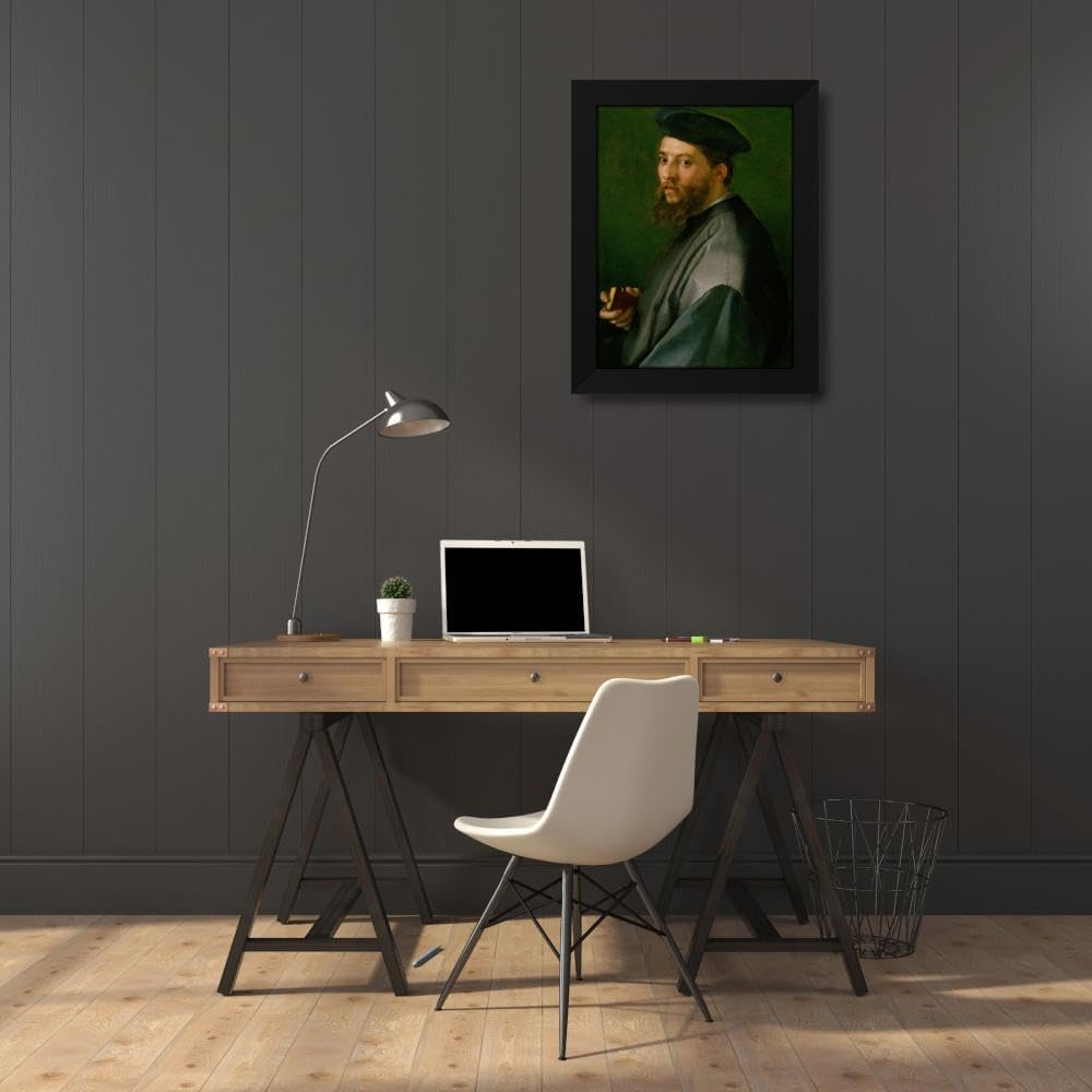 Andrea Del Sarto 19x24 Black Modern Framed Art Print Titled: Portrait of a Man (1528-29)