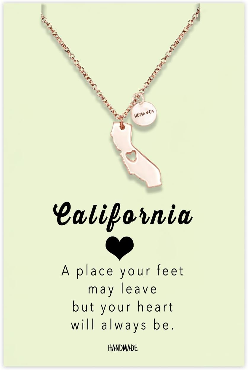 quan jewelry California State Necklace, Handmade California Map Pendant Charm, Inspirational Necklace with Greeting Card