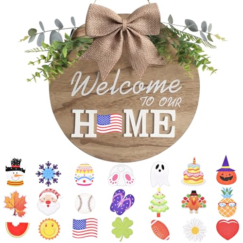 Interchangeable Welcome Home Sign, Seasonal Front Porch Door Decor With 21 Changeable Icons for...