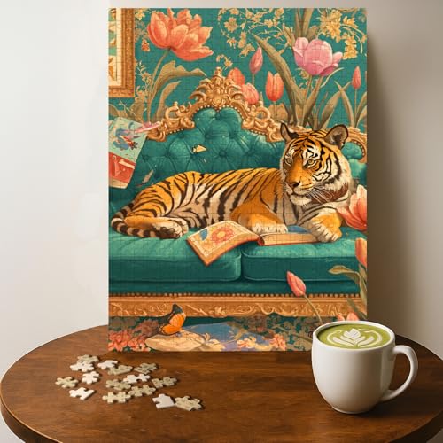 Rompecabezas de madera Tiger Reading para adultos, 500 piezas, arte mural, tamaño final: 20 x 15 pulgadas miniatura 1