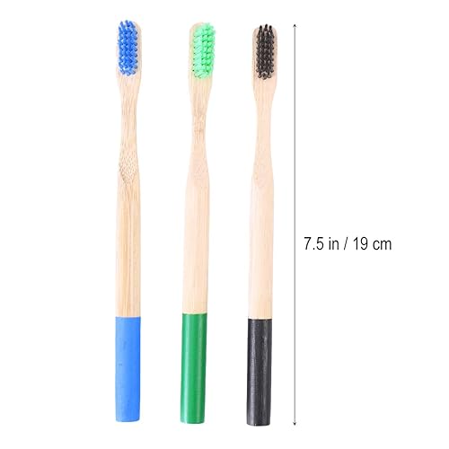 Miniatura 2 de EXCEART Cepillo de dientes de bambú, 3 piezas, cepillo de dientes suave de cuidado bucal, mango redondo, cepillo de dientes biodegradable para
