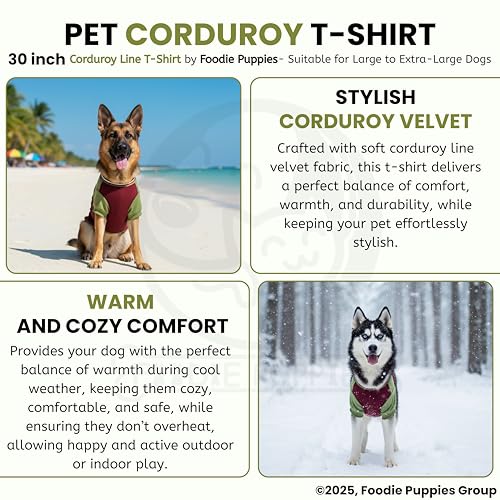 Image of Foodie Puppies Corduroy Line Velvet Pocket T-Shirt Warm Sweater Jacket - (30 inch, Olive & Maroon) for Xtra Large Size Dogs | Soft, Lightweight Pet Apparel | Stylish, Comfortable, Durable, Stretchable