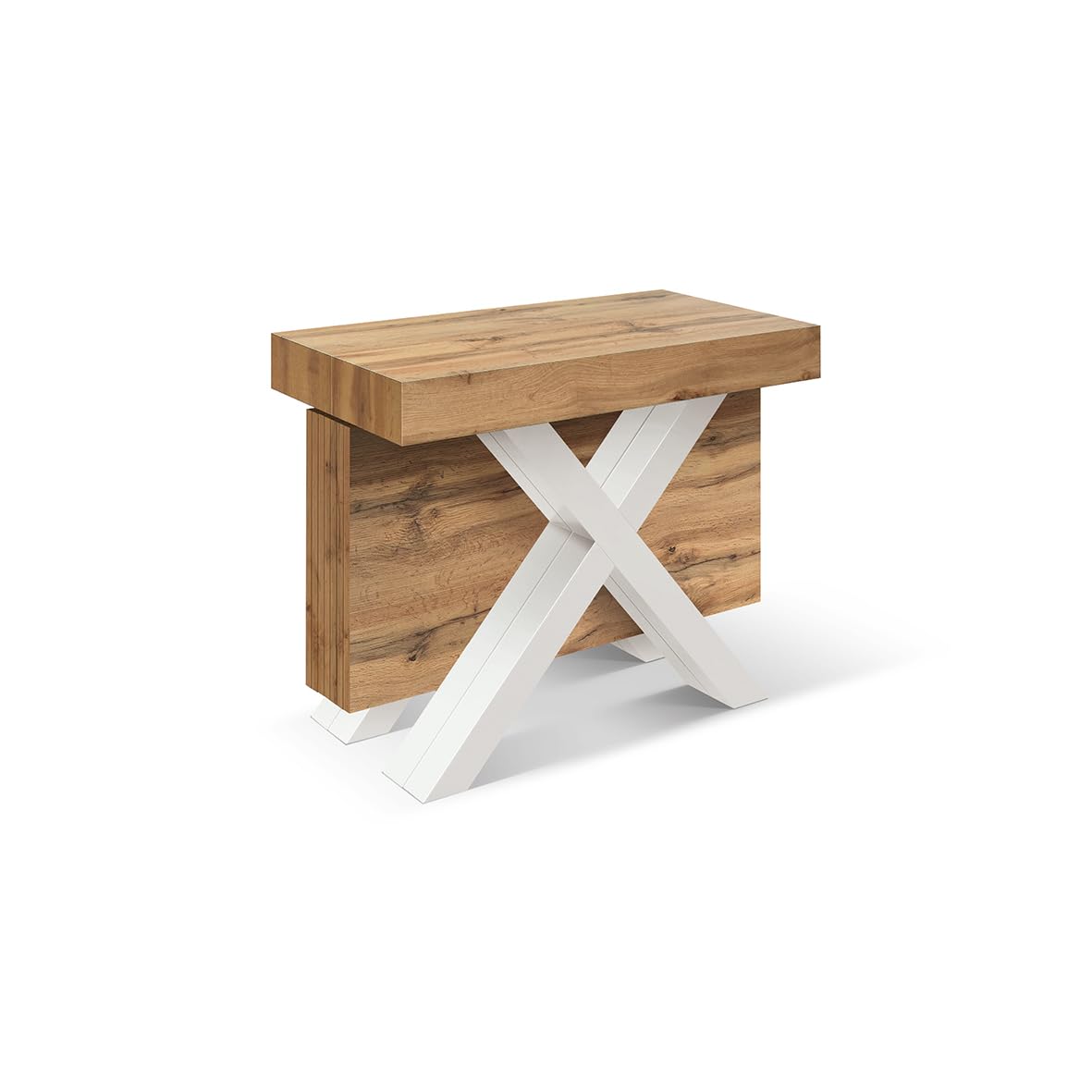 PAZZO DESIGN, Tavolo Consolle Allungabile Grazia con porta prolunghe e gambe bianche a X, Fino A 16 Posti, Cucina, Salvaspazio, Made in Italy, Da 45 A 402 Cm - id_2374