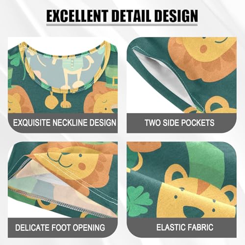 ALAZA Lion Clover Leaf Green Pajamas Short Sleeve 2 Piece Sleepwear Top and Bottom Pajama Set Unisex4