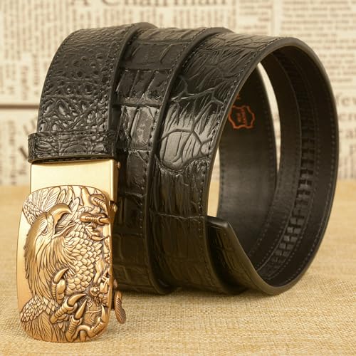 Men's Crocodile Pattern Leather Ratchet Belt – Eagle Carved Buckle, 1-3/8" Wide For Business & Dress2