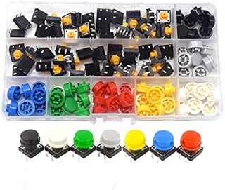 Yosawo 112-pieces 12 * 12 * 7.3mm 4 Pin DIP Momentary Tact Tactile Push Button Switch with 7 Colour Cap KG12