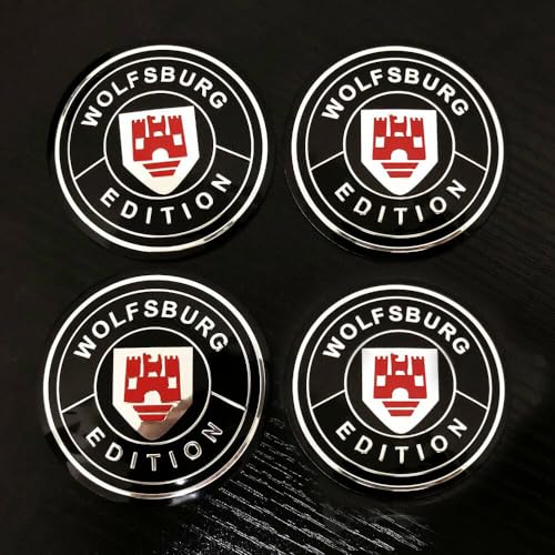 Image of 4Pc Wolfsburg Edition Emblem Car Wheel Center Hub Cap 3D Badge Decal Sticker Replacment for Wolfsburg (Red)