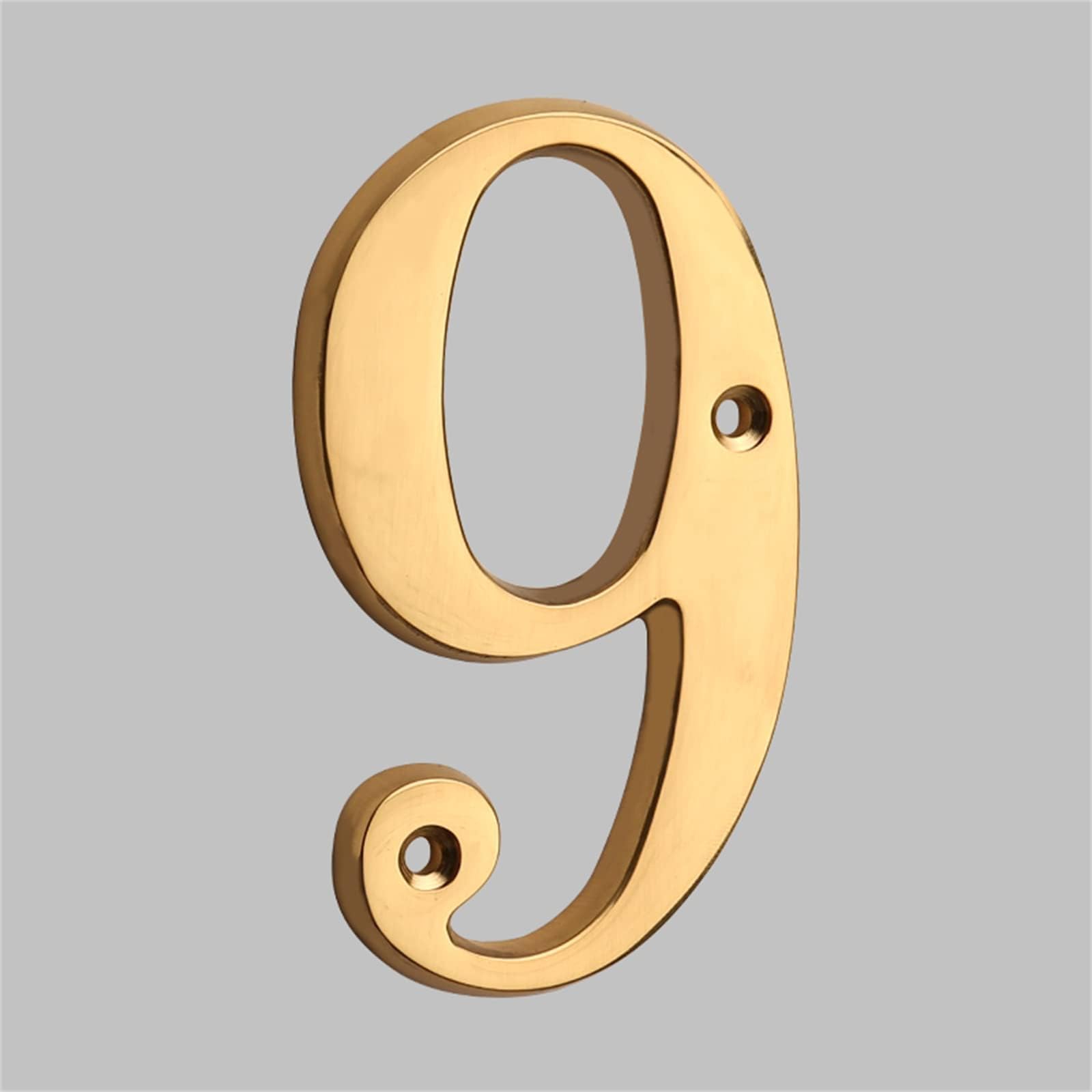 3D Floating House Plaque Numbers Solid Brass 4 Inch Letters Golden Modern Number Apartment Door Digital Alphabet Home Mailbox Outdoor Address Outdoor Sign Plates Exterior Signage, Screw Mounted (9)