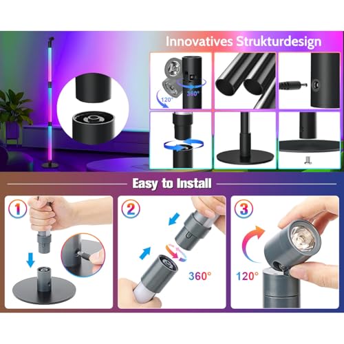Lámpara de pie RGB con diseño moderno y cabezal orientable 4