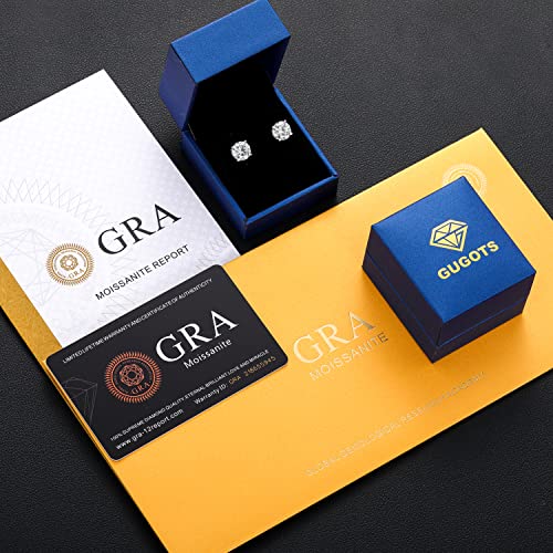 Moissanite Stud Earrings 2.0Ct 6.5Mm,18K White Gold Plated 925 Sterling Silver Screw Back, Lab Round Cut Brilliant D Color Vvs1 Clarity Moissanite Diamond Earrings Studs For Women Men #TOP5