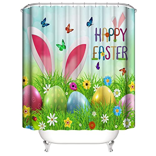 Dds-Dudes Easter Shower Curtain, Funny Rabbit Spring Eggs Shower Curtain Set For Bathroom Decor Waterproof Fabric Curtains With Hooks 71X71 Inches #TOP2