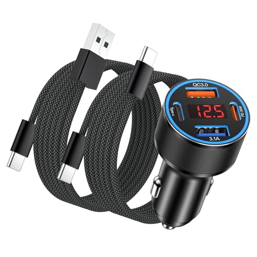 Cargador de coche USB C para viajes en familia con dos cables incluidos y carga rápida