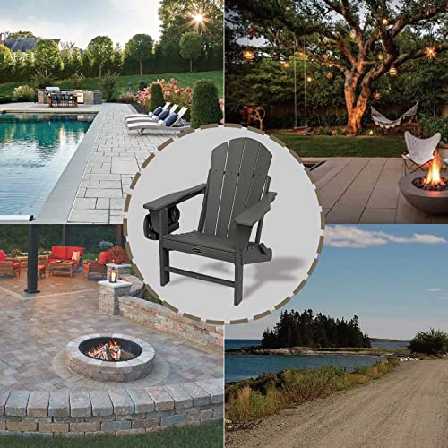 Foowin Adirondack Chair Set Of 4, Lounge Chair W/4 In 1 Cup Holder Trays, Folding Patio Chairs Weather Resistant, Fire Pit Chair For Deck, Garden, Backyard & Lawn Furniture (Set Of 4, Grey) #TOP6
