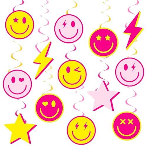 Image of Preppy Party Hanging Swirls Preppy Birthday Party Decoration Smile Face Lightning Star Themed Swirl Ceilings Smile Face Party Hanging Streamers for Preppy Theme Bachelorette Party Supplies